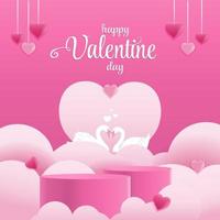 Banner Design Valentine's Day Stage Couple Swan Pink Pastel Background vector