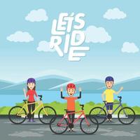 lets Ride Cycle a Group of friends riding bicycles man and woman during a fun bike vector