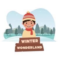 Boy Character Illustration Happy Smile In the Snow vector