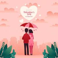 pareja en el medio de la ciudad con paraguas enamorándose ilustración de portada de libro de banner vector