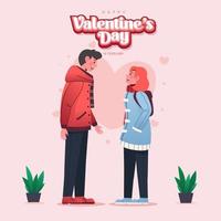 día de san valentín pareja adolescente enamorándose ilustración vectorial vector
