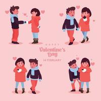 pareja joven con varias poses enamorándose conjunto de ilustración de personaje de dibujos animados vector