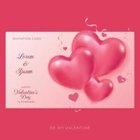 Design Card Template Valentine's with Realistic  Heart Style Red Pink Color vector