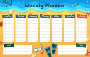 planificador semanal fondo de playa de verano vector