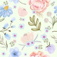 Watercolor Leaves and Flowers Seamless Pattern vector