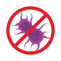 Antibacterial defence icon. Stop bacteria and viruses prohibition sign. Antiseptic. Bacteria in the red crossed-out circle. Vector illustration.