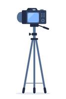 Camera on tripod with back side screen view. Vector illustration.