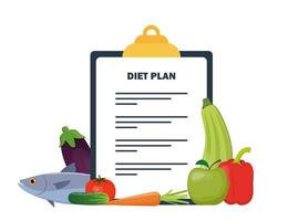 lista de verificación del plan de dieta. comida sana y planificación de la dieta, dieta, comida. ilustración vectorial en estilo plano. vector