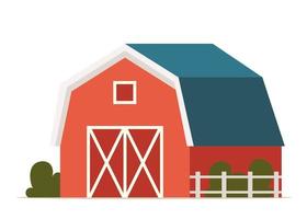 Red wooden barn in flat style. Agricultural building. Vector illustration.