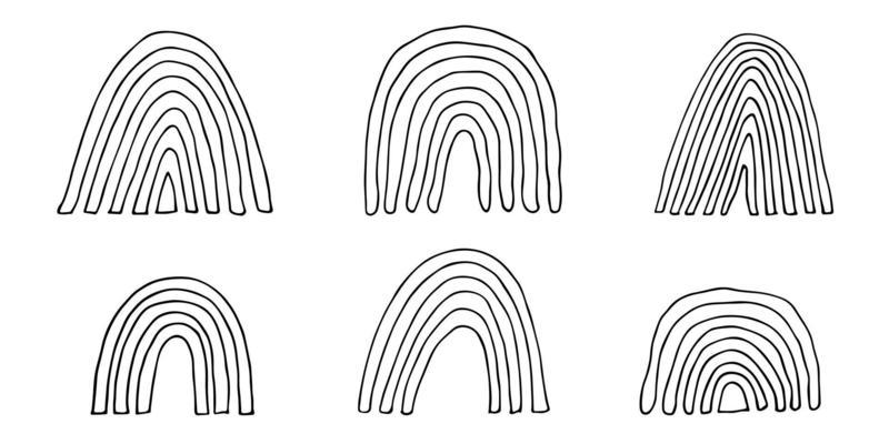 Hand drawn rainbow set. Abstract rainbow shapes clipart. Doodle elements for card, print, design