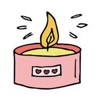 Burning aroma candle. Single doodle illustration. Hand drawn clipart for card, logo, design vector