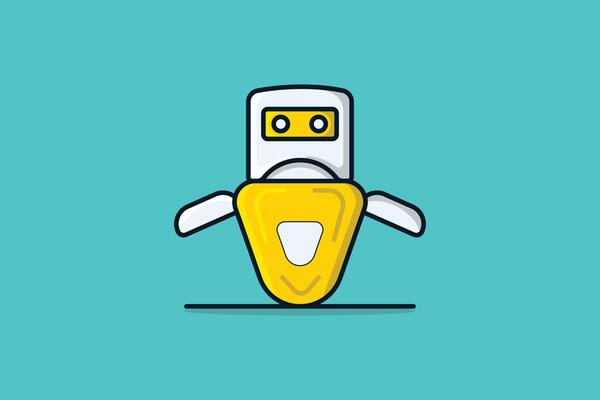 Robot Cartoon Character vector illustration. Technology Robot icon concept. Cute helper robot mascot character symbol vector design. Smart robot with shadow on orange background logo design.