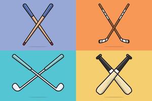 Collection of Sport Game Sticks vector illustration. Sport object icon concept. Set of Sticks Billiard Wooden, Baseball, Golf Sticks, Hockey sticks in cross sign vector design with shadow.