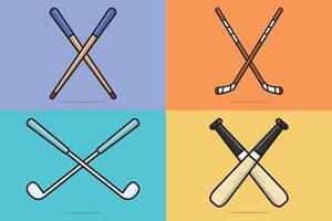 Collection of Sport Game Sticks vector illustration. Sport object icon concept. Set of Sticks Billiard Wooden, Baseball, Golf Sticks, Hockey sticks in cross sign vector design with shadow.