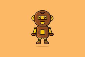 ilustración de vector de personaje de dibujos animados de robot. concepto de icono de robot de tecnología. lindo ayudante robot mascota carácter símbolo vector diseño. robot inteligente con sombra en el diseño del logotipo de fondo naranja.