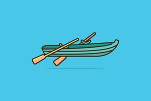 Empty Fishing Boat side view with Oars vector illustration. Water transportation object icon concept. Wooden Boat with Paddles for fishing vector design with shadow on blue background.