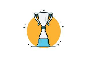 Blue and White Color Metal Trophy vector illustration. Winner reward icon object concept. School and Sports competition winner trophy vector design with shadow on white background.