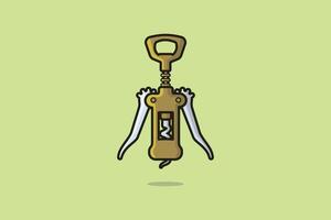 Green Metal Corkscrew for opening wine bottles, with levers and gears vector illustration. Bar working tools element icon concept. Metal Corkscrew vector design on light green background with shadow.