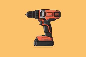 Manual Electric Drill with Screwdriver vector illustration. Tools object icon concept. Repairing tool and working tool drill vector design. Wireless drill machine on orange background.