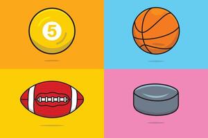 conjunto de ilustración de vector de elemento de equipo de juegos de deportes. concepto de icono de objetos deportivos. bola de billar, pelota de golf, bola de lanzamiento, diseño vectorial de colección de bolas de squash. amante de los deportes, ícono de símbolos deportivos.