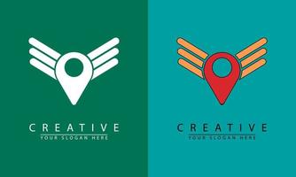 bird wings combination location icon vector logo