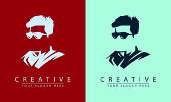 vector silhouette of man's face in glasses for logo icon