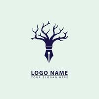 icono de logotipo de vector de pluma de árbol creativo
