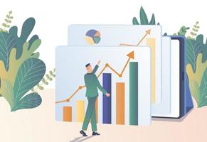 Profit growth. The businessman studies the graphs of profit growth. vector