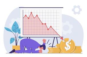 crisis financiera. accidente en el rendimiento. empresario desesperado por la caída de los números en el gráfico. vector