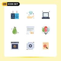 Pack of 9 Modern Flat Colors Signs and Symbols for Web Print Media such as click pear computer avocado notebook Editable Vector Design Elements