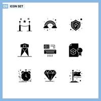 Set of 9 Modern UI Icons Symbols Signs for air tower safe hunt defense Editable Vector Design Elements