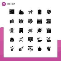 25 Universal Solid Glyphs Set for Web and Mobile Applications protection thanks audio food speaker Editable Vector Design Elements