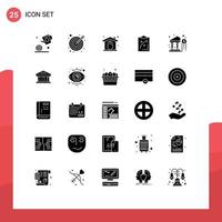 Mobile Interface Solid Glyph Set of 25 Pictograms of bank economics protection tactics strategic Editable Vector Design Elements