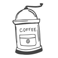 Coffee grinder isolated on white background. Doodle style. vector