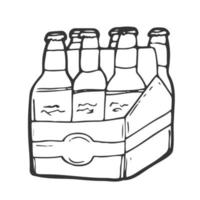 Beer six pack in three boxes. Doodle style. Vector sketch of beer
