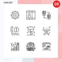 9 Universal Outline Signs Symbols of apple communication server center call Editable Vector Design Elements