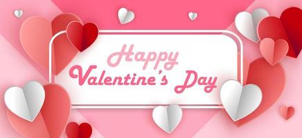 happy valentines day typography vector design with a pink-red heart-shaped paper cut, vector illustration