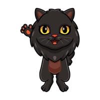 dibujos animados lindo gato persa negro agitando la mano vector