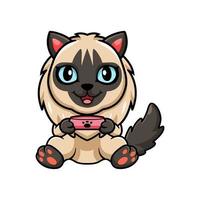 Cute balinese cat cartoon holding food bowl vector