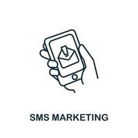 icono de marketing de sms de la colección de marketing digital. símbolo de marketing de sms de elemento de línea simple para plantillas, diseño web e infografía vector