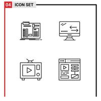 4 Universal Line Signs Symbols of build tv engineer connection video Editable Vector Design Elements