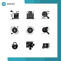 Modern Set of 9 Solid Glyphs and symbols such as dollar flow reading cash investment Editable Vector Design Elements