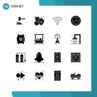 Group of 16 Solid Glyphs Signs and Symbols for clock cinema pineapple wifi connection Editable Vector Design Elements