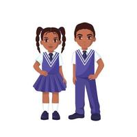 niño y niña afroamericanos con uniforme escolar aislados en un fondo blanco vector