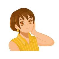 Anime girl with short hair in a yellow blouse vector