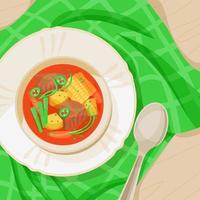 Puchero, hot dish of Latin American cuisine, top view vector