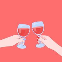 manos femeninas sosteniendo copas con vino. vector