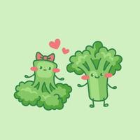 Cute happy broccoli couple in love vector