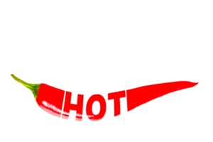 Hot, creative HOT text written on red hot chili pepper, Transparent background. PNG