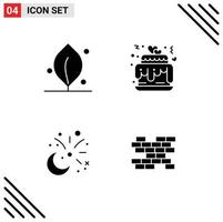 Mobile Interface Solid Glyph Set of 4 Pictograms of ecology celebration hearts wedding fireworks Editable Vector Design Elements